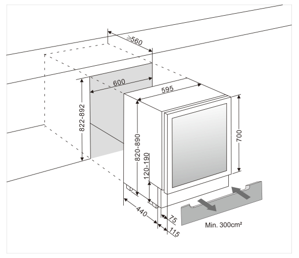 mQuv&eacute;e Sis&auml;&auml;nrakennettava samppanjaviinikaappi - WineCave 700 60S Anthracite Black